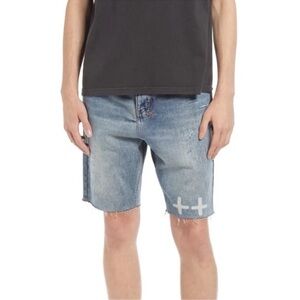 KSUBI mens wolf plus one distressed denim shorts FINAL PRICE NO OFFER CONSIDERED